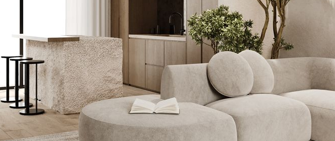 curved sofa with book
